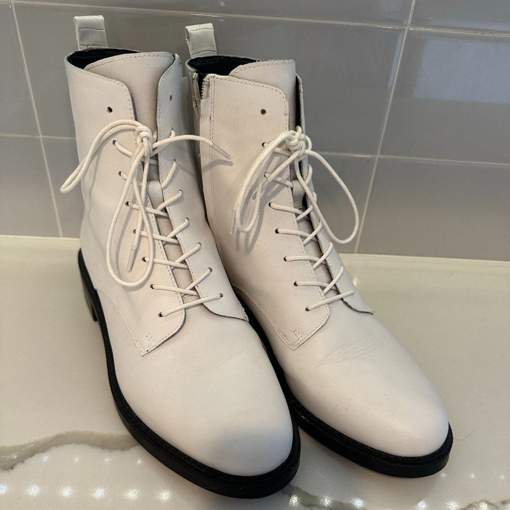 Women’s Sam Edelman Nina White Combat Leather Boots 10 US!